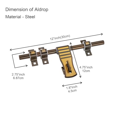 Image of COMPASS D-Cut Stainless Steel Heavy Double Door Fitting Accessories Full Set /Kit (1 Aldrop, 1 Latch, 4 Handles, 2 Tower Bolt and 2 Door Stopper | 12 inch | Vintage Finish