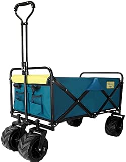 Collapsible Folding Wagon Beach Carts with Big Wheels for Sand, All-Terrain Beach Wagon with Universal Wheels, Adjustable Handle & Drink Holders for Camping, Sports, Shopping…