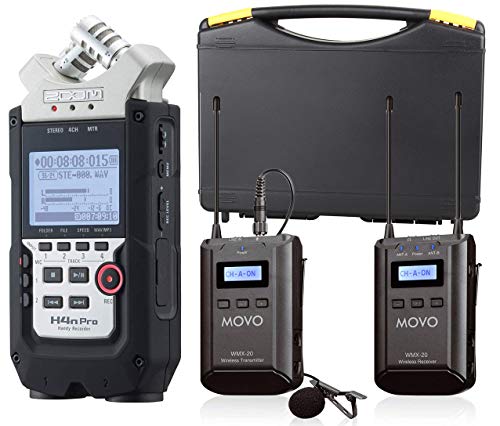 Zoom H4n PRO 4-Channel Handy Recorder Bundle with Movo UHF Wireless Lavalier Microphone
