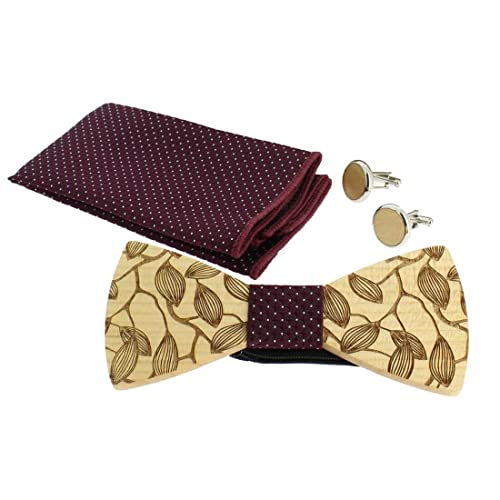 Nœud papillon en bois et coffret cadeau pour homme chic motif FEUILLAGES
