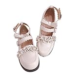 パンプス ロリータ レディース 靴 ヒール ロリィタ 白 黒 ローヒール アンクルストラップ メイド靴 魅せ美脚 (22.0cm, ベージュ)