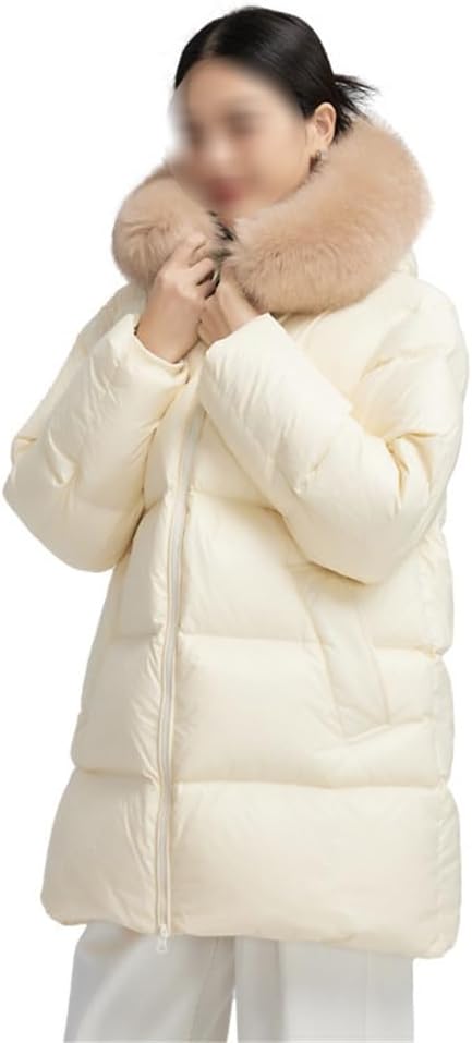 Women's White Duck Down Jacket Hooded Loose and Warm Thickened Outdoor White Down Jacket