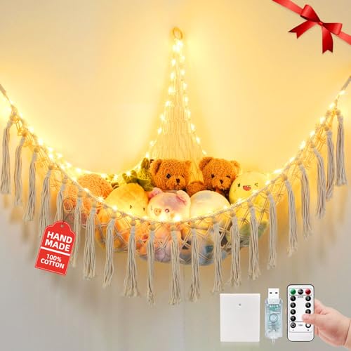 Stuffed Animal Hammock with 75LEDs, Extra Large 55in Toy Storage