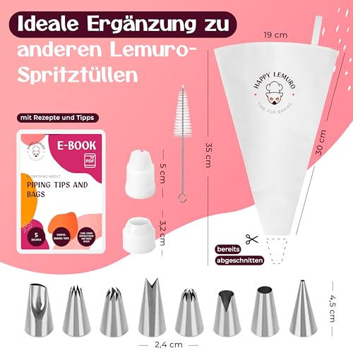 Premium Spritzbeutel mit Tüllen | 35 cm Spritztüte aus Baumwolle mit 8 Spritztüllen - spülmaschinenfest und wiederverwendbar - für Kuchen… – Ansicht 4