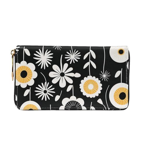 Leather Wallet for Women Men Bifold Wallet Ultra Slim Credit Card Holder Simple Strokes of Flowers Ladies Clutch Purse3