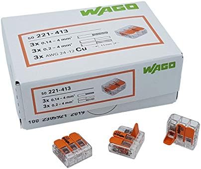 WAGO Końcówka wtykowa 3-drożna z dźwignią do sztywności (0,2-4 mm²) i elastyczna (0,14-4 mm²) przewody do otwarcia, przezroczysta/pomarańczowa, zawartość: 50 sztuk
