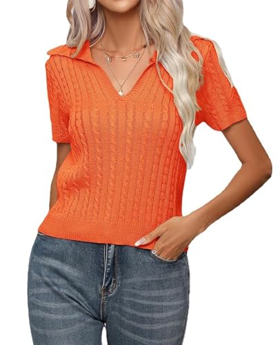 Image of MINTLIMIT Women's Short Sleeve Sweater Tops Lightweight Pullover Shirts 2025 Spring Summer Trendy Casual Blouses