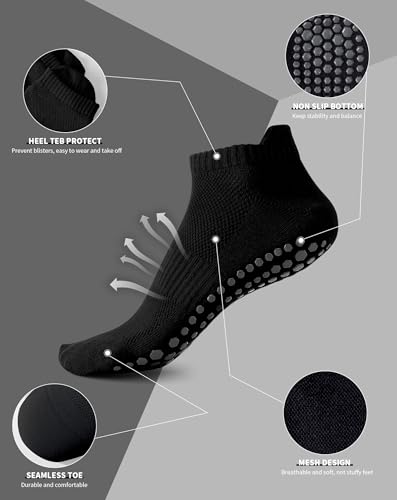 Yawlsow 4 Pair Pilates Grip Socks for Men Non Slip Grippy Socks Yoga Non Skid Sticky Sock for Hospital House Elderly2