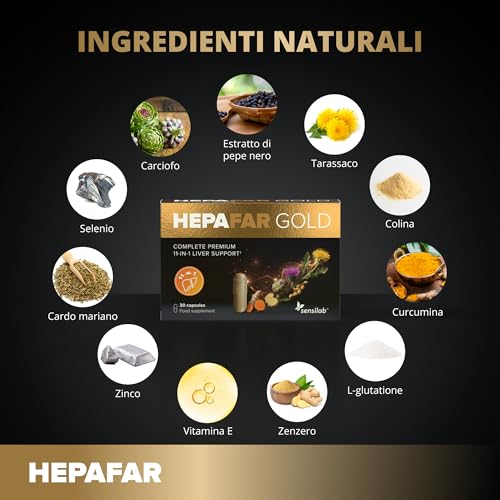 Hepafar Gold Premium Con Glutatione, Curcuma, Cardo Mariano, Colina, Carciofo E Zenzero - Integratore Per Il Fegato, 30 Capsule, Di Sensilab - 2