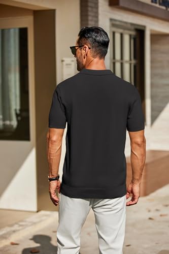 COOFANDY Mens Knit Polo Shirts Short Sleeve Classic Fit Shirts Casual Goft Collared Textured T Shirt3