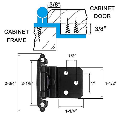 Axpower 30 Packs Inset Kitchen Cabinet Door Hinges Face Frame Matte Black 3/8" Self Closing Cupboard Hinges #TOP2
