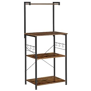 VASAGLE keukenplank, staand rek met 3 schappen, met 6 S-vormige haken, industrieel ontwerp, voor magnetron, kookgerei…