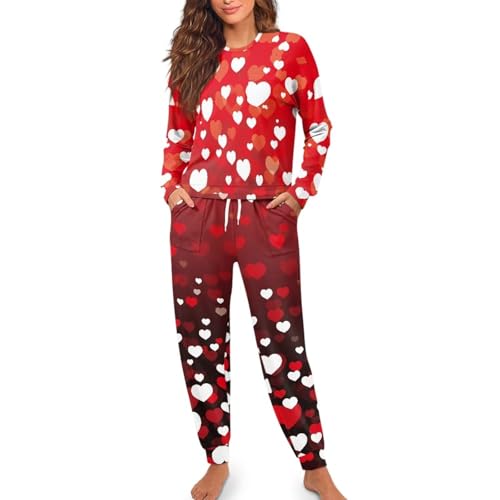 Image of Womens Lounge Set Long Sleeve Soft Pajama Sets Casual 2 Piece Pj Outfit Crewneck Sleepwear with Pockets Plus Size