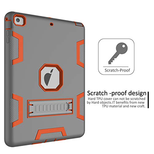 Topsky Case Compatible With Ipad Air 1St Generation/A1474/A1475/A1476, Heavy Duty Shockproof Rugged Defender Kickstand Protective Cover Case For Ipad Air,Grey Orange #TOP3