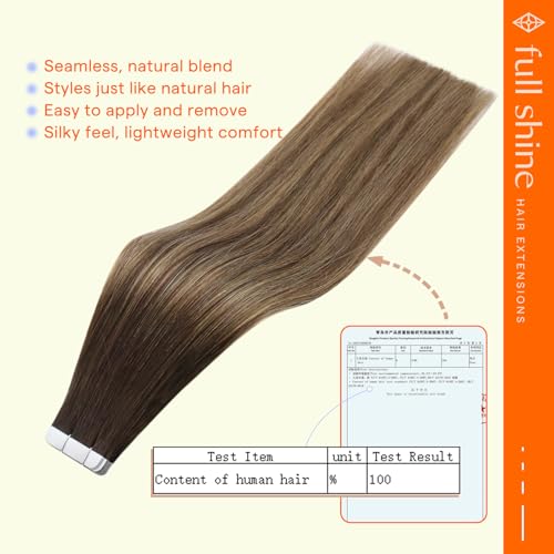 Image of Full Shine Tape in Extensions, 14 Inch Off Black Honey Blonde | 50g 20PCS, Double Sided Tape in Hair Extensions Human Hair, Invisible Seamless Finish Smooth Texture for Daily Wear