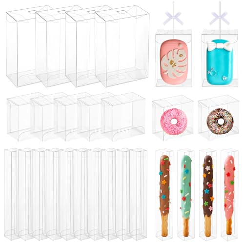 Leinuosen 150 Pcs Clear Boxes for Treat 3 Size Pretzel Rod Chocolate Macaron Cookies Candy Boxes for Wedding Favors Baby Shower Birthday Supplies