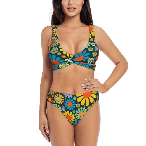 Bikini deux pièces avec imprimé hippie coloré pour un look de plage estival unique