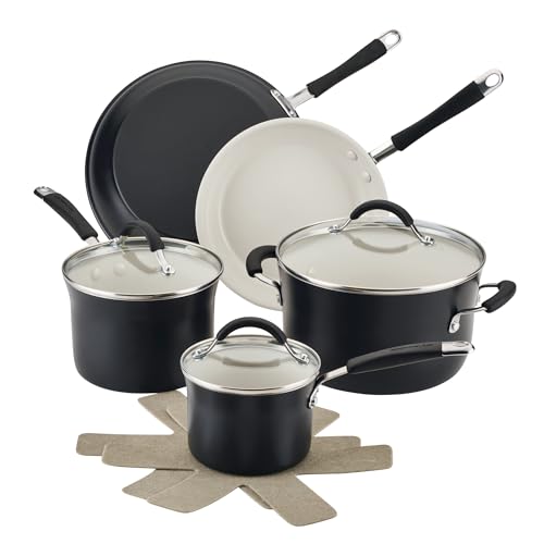 Comparison: Best Rachael Ray Ceramic Cookware 10 Rachael Ray Cucina Ceramic Nonstick Pots and Pans Set with Saucepans, Frying Pans, Stockpot, Lids, and Pan Protectors, 10 Piece Non Stick Cookware Set, Dishwasher Safe - Peppercorn