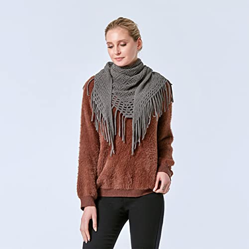 SUDNJIALQ Cachecol Feminino Borla Cor Sólida Outono Triangular Xale Quente Capa para Tempo Frio Casu
