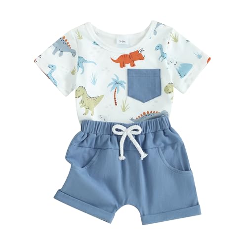 Image of Hoanselay Summer Baby Boy Clothes 3 6 9 12 18 24 Months 2t 3t Outfit Dinosaur Short Sleeve T Shirt Top and Shorts Set