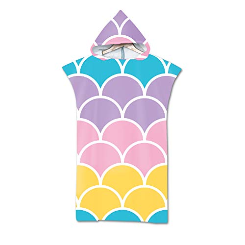 Ouduo Poncho Handtuch Erwachsene, Badetuch Mikrofaser Surf Poncho Herren und Damen Umziehhilfe Strand Ultraleicht und schnelltrocknend, 3D Meerjungfrau drucken (75 * 110cm,Stil 3) Cover