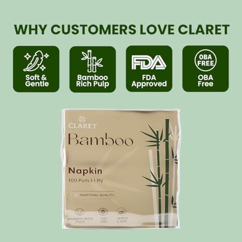 Image of Claret Bamboo Napkin | 1-Ply | 100 Pulls | Bamboo Rich Pulp | OBA Free | Gentle & Soft (Pack Of 2)