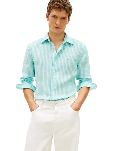 Image of Tommy Hilfiger Men's Long Sleeve Casual Linen Button Down Shirts in Regular Fit
