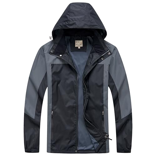 Blu Apparel Chaqueta impermeable para hombre, resistente al viento, para uso diario, negro/gris, L