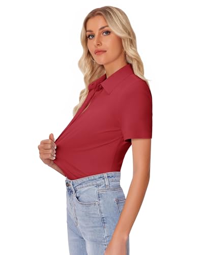 Image of siliteelon Womens Button Down Shirt Slim Fit Stretch Short Sleeve Dress Shirt Wrinkle Free Collared Business Work Blouse Top