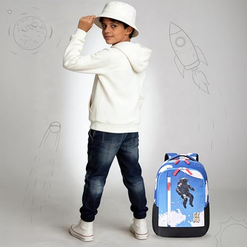 Image of Gear Lost In Space 17 inch /30L Large Water Resistant School Bag | Casual Backpack | Daypack | Travel Backpack | Kids Bag for Boys /Girls (Blue - Red)