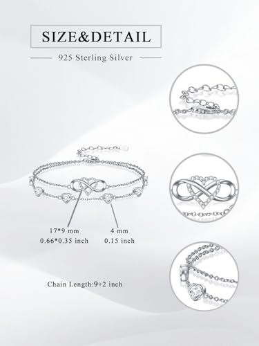 Image of Infinity Heart Birthstone Charm Link Anklets /Bracelets for Women 925 Sterling Silver Adjustable Anniversary Birthday Gifts Mother's Day Jewelry Gift for Mom Women Wife Her Friends