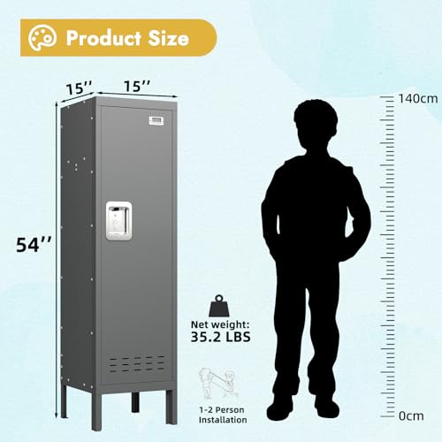Image of BUTISOW Metal Kids Locker,Metal Cabinet Storage Lockers,Lockable for Employees with Door,54 inch Height Steel Locker,Lockable Steel Locker for Children's Room, Playroom, School,Gym