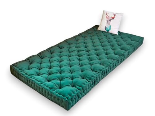 Image of ATOOTFUSION Soft Cotton Floor Box Mattress, 5-Inch Thick, Foldable, Movable, Medium Firm, Solid Colored (Bottle Green, Queen 48X72X5 Inches)