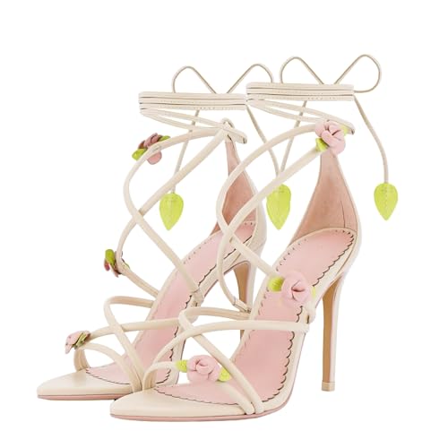 sexytag Floral Ankle Strappy Lace Up Stiletto Heeled Sandals Open Toe Rose Flower Party Wedding Date Dress Shoes4