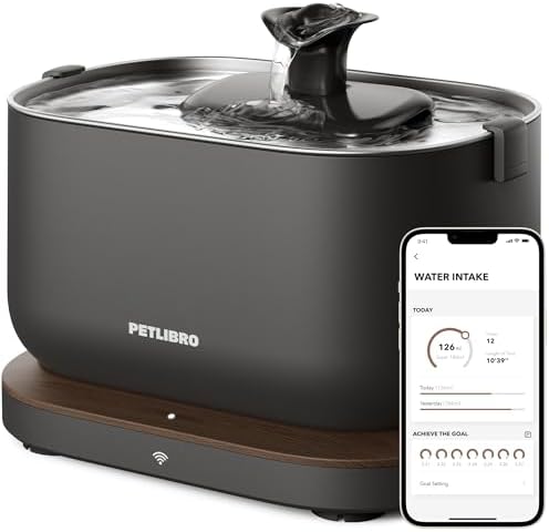PETLIBRO Cat Water Fountain, App Monitoring Pet Fountains for Cats Indoor with Stainless Steel Tray, 2.5L/84oz Dockstream Automatic Water Dispenser for Drinking, 2.4G Wi-Fi Smart Bowl Inside
