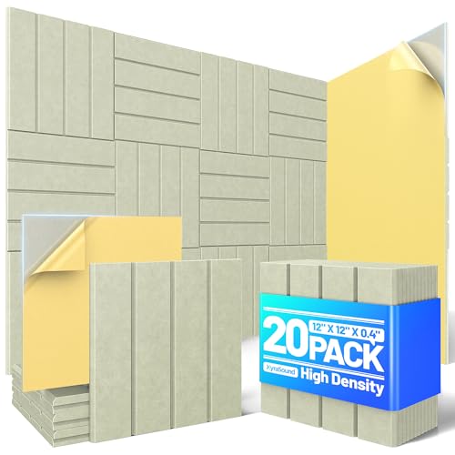 Image of 20 Pack Sound Proof Foam Panels for Walls, Acoustic Panels Self-Adhesive | 12 inch X 12 inch X 0.4 inch Slatted Soundproof Wall Panel, High Density Sound Absorbing Panel for Gaming Recording Studio Decor-Sage