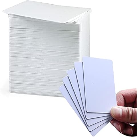 AYSUM 100PCS Premium Blank White PVC Cards, Plastic Blank Business Cards, PVC Plastic ID Cards Compatible with All Plastic Card Printers (CR80, 30 mil, 0.76mm) Cover