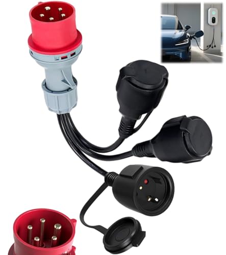 ZHEHNSA - ZHEHNSA CEE Adapter Starkstrom Verteiler 16A 400V auf 230VX3 Starkstrom Verlängerungskabel Stecker,Camping CEE-Adapterleitung mit Klappdeckel & Schutzkontaktsteck, für Industrie Caravan Außenber