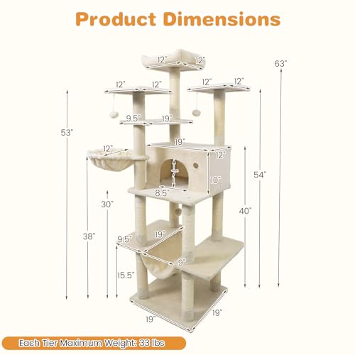 Árbol para Gatos Tangkula Alto 63 Pulgadas Beige miniatura 5