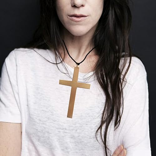 Bohue 2Pcs Halloween Cross Necklace Nun Costume Accessory Gold Priest Vampire Monk Cross Necklace Halloween Fancy Dress for Women Men - Image 4