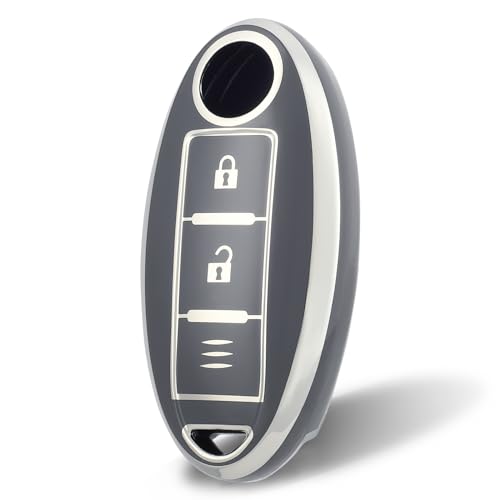 OFF WE GO Funda para Llave Coche con Nissan Carcasa para Mando Compatible con X-Trail Qashqai 350Z 370Z Tiida Murano Pathfinder Micra Juke Kicks Funda para Tarjeta de Llave Hombre Mujer, Plata Gris