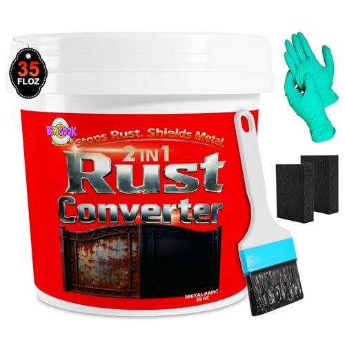 Rust Converter Paint for Metal, 2-in-1 Rust Reformer, Inhibitor & Primer, Water-Based Quick-Dry...