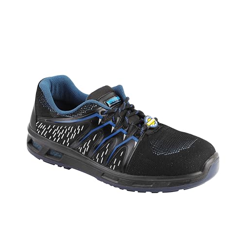 Image of Liberty Warrior 3004-28 Safety Shoes for Men, Genuine Leather, Light Weight, Fibre Glass Toe, Industrial Shoes for Men, Orange & Blue, Sizes-5UK-11UK