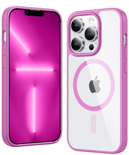 Image of FNTCASE for iPhone 13 Pro-Max Case: Clear Magnetic Phone Cases Compatible with Magsafe Slim Anti Yellowing Military Grade Drop Protection Rugged Transparent Cell Phone Cover (B-Pink)