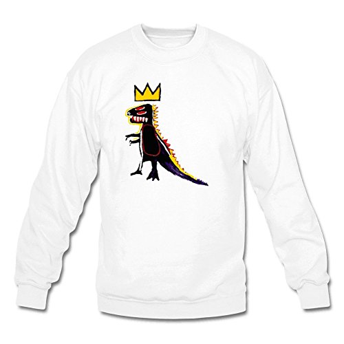 iCoup Julongcul Men's Basquiat Crown Dinosaur Cotton Sweatshirt S White