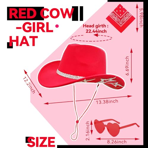 Image of SHENYI Cowgirl Hat and Bandana and Heart Sunglasses Glitter Rhinestone Star Cowboy Hat Western Sparkly Hats for Women Men