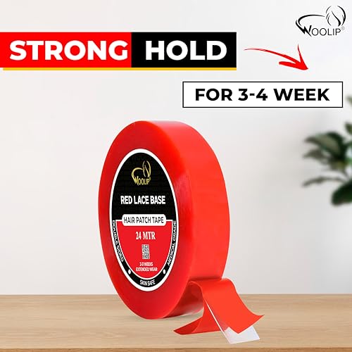 Image of Blue Cotton & Red Transparent Hair Patch Tape Ultra Super Strong Hold Waterproof Double Sided Wig Tape 1 Inch Width Residue Free For Hair Patch & Wigs 24M Roll