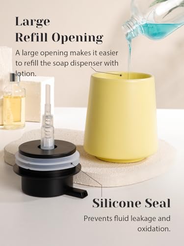 Autumnlife Seifenspender Gelb, 400ml Spülmittelspender Keramik Seifenspender mit Großer Pumpenkopf, Nachfüllbarer Flüssigseifenspender Matt Soap Dispenser für Küche, Bad 3