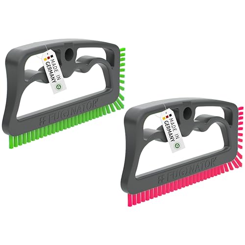 FUGINATOR® Grout Brush Bundle Grey/Green & Grey/Pink - Cleaning Brush for Joint Cleaning in Bathroom, Toilet, Kitchen etc. - Cleaning Wall and Floor Tiles - Handy Brush for Grout and Tiles