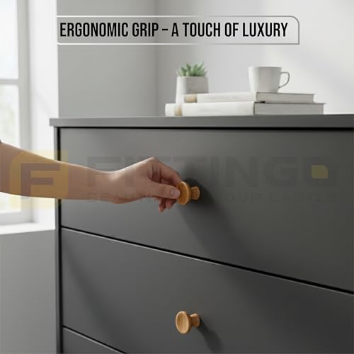 Image of 2 Piece Teak Wood Drawer Knob| Round Wooden Cabinet & Wardrobe Door Handle | Natural Finish Furniture Knob for Cupboard, Kitchen Drawer, Dresser & Home Decor Hardware Modern Style - 1.5 Inch